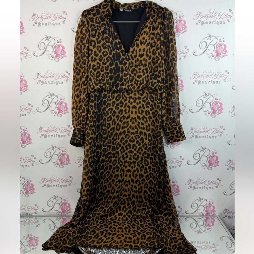 Zara dress cheetah print animal print Black and Brown Leopard Maxi Dress